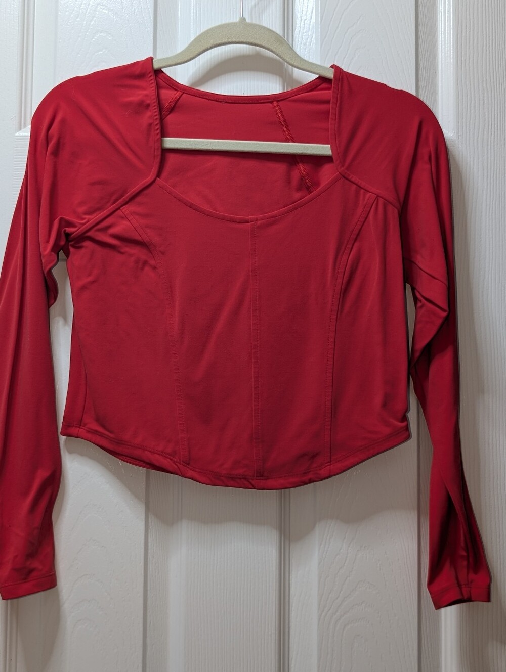 Women's Red Long-Sleeve Scoop Neck Top